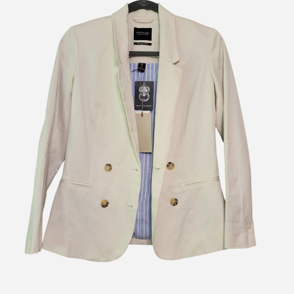 NWT Scotch & Soda Women's XS Cotton Linen Off White Modern Classic Blazer Preppy